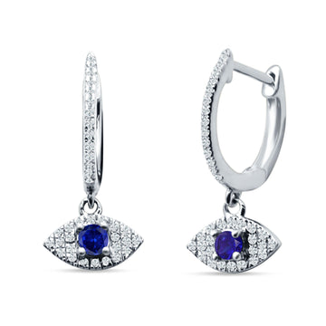 Evil Eye Huggie Hoop Earring Blue Sapphire 925 Sterling Silver Wholesale